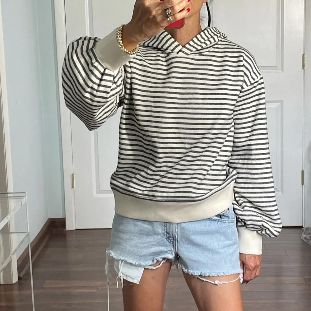 Lou & Grey Stripe Balloon Sleeves Hoodie size S - Picture 4 of 14